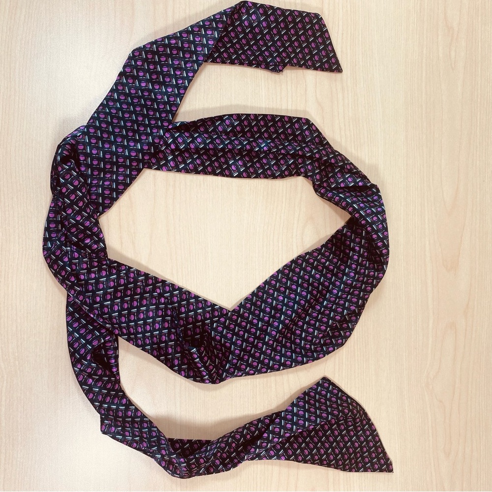 Pink and Black Geometric Patterned Skinny Scarf